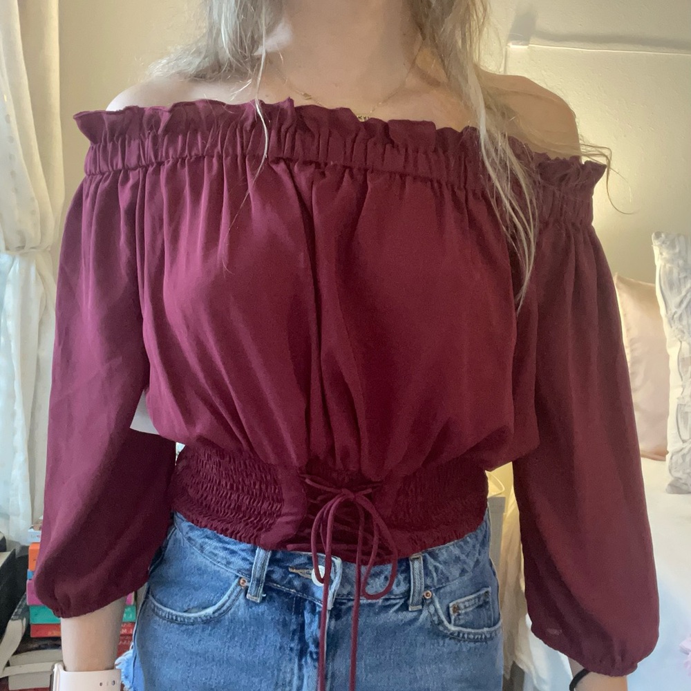 Burgundy Off the Shoulder Top